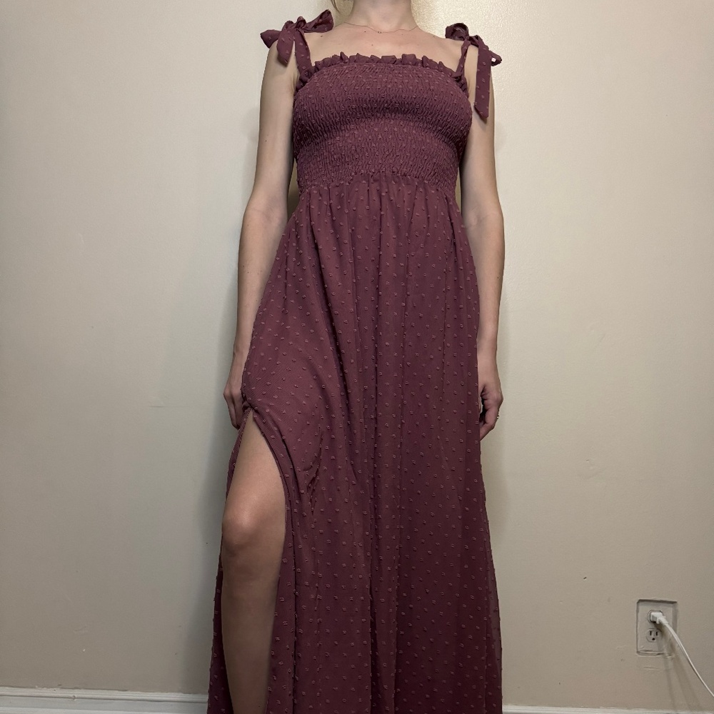Swiss Dot Maxi Mauve Dress
